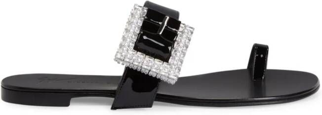 Giuseppe Zanotti Miss Buckle crystal-embellished patent sandals Black