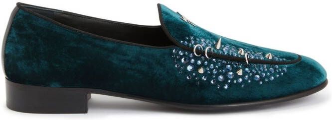 Giuseppe Zanotti velvet-effect rhinestone loafers Green