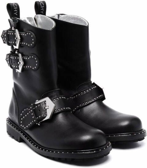 Givenchy Kids buckled stud-embellished boots Black