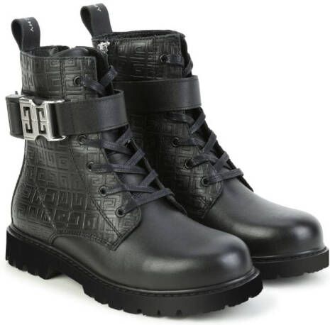 Givenchy Kids logo-buckle lace-up leather boots Black