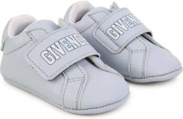 Givenchy Kids logo-print touch-strap leather slippers Blue