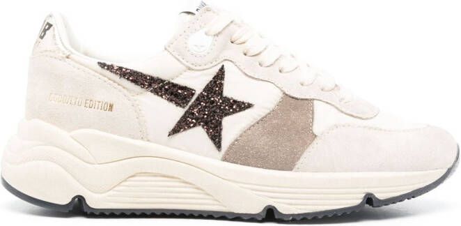 Golden Goose glitter star-patch suede sneakers Neutrals