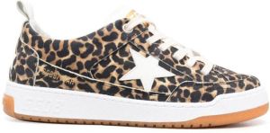 Golden Goose leather leopard-print sneakers Brown