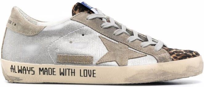 Golden Goose leopard-print panelled low-top sneakers Silver