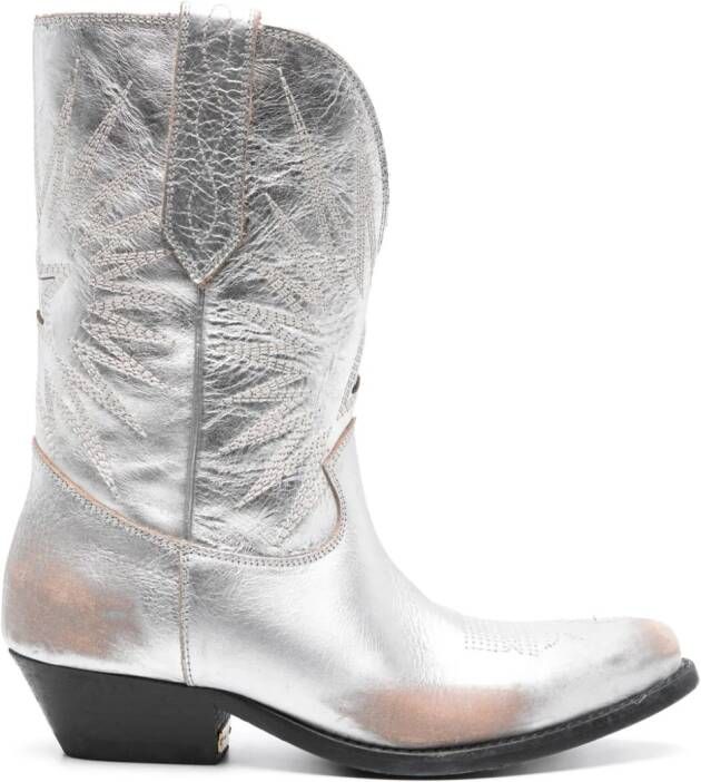 Golden Goose metallic-leather Western boots Silver