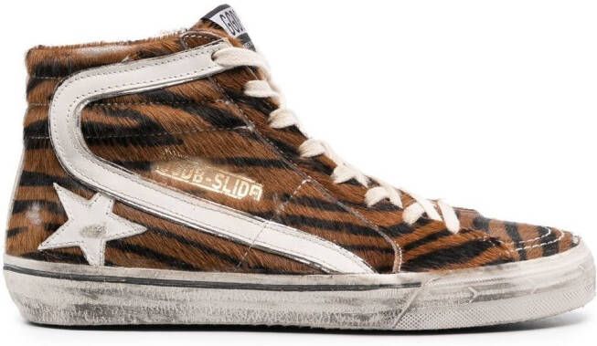 Golden Goose zebra-print high-top sneakers Brown