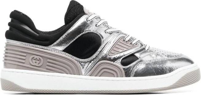 Gucci Basket metallic-leather sneakers Grey