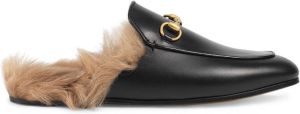 Gucci Black Princetown leather fur lined mules