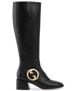 Gucci Blondie logo-plaque knee boots Black