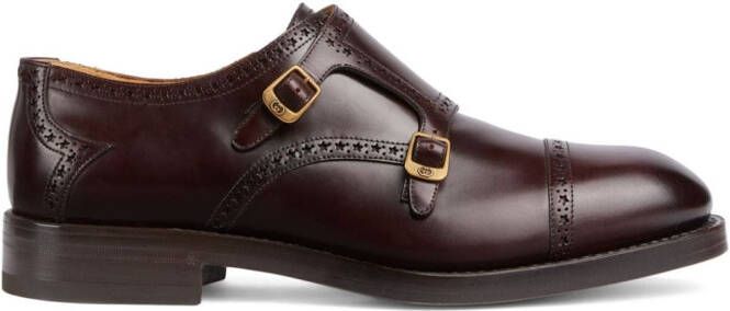 Gucci buckle-detail leather monk shoes Red