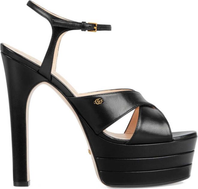 Gucci crossover-strap platform leather sandals Black