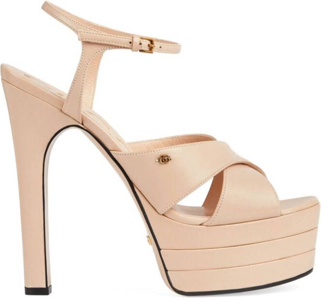 Gucci crossover-strap platform leather sandals Pink
