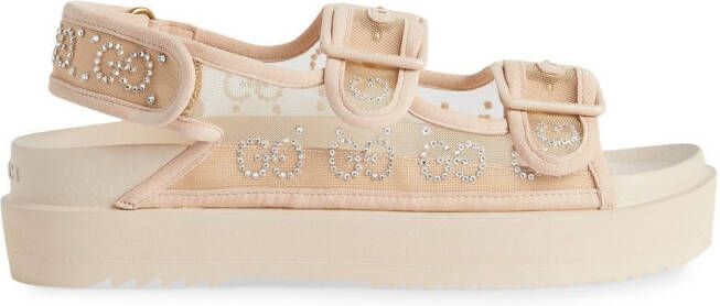 Gucci crystal-embellished monogram-pattern sandals Neutrals