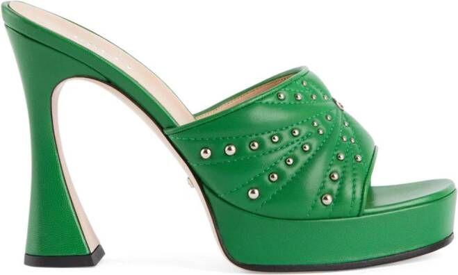 Gucci cystal embellished heeled mules Green