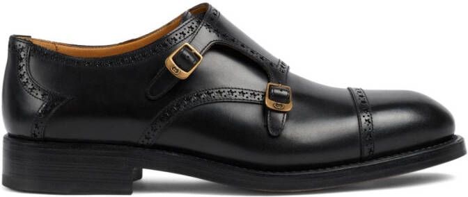 Gucci decorative-stitching almond-toe monk shoes Black
