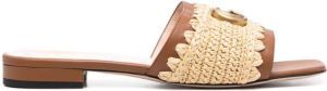 Gucci Double G raffia slide sandals 9593 ROFE BEIGE PEANUT BROWN