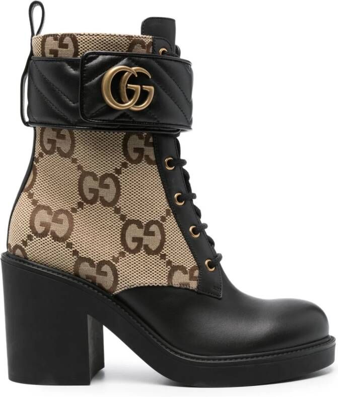 Gucci GG-monogram panelled ankle boots Black