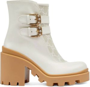 Gucci GG Supreme buckle ankle boots White
