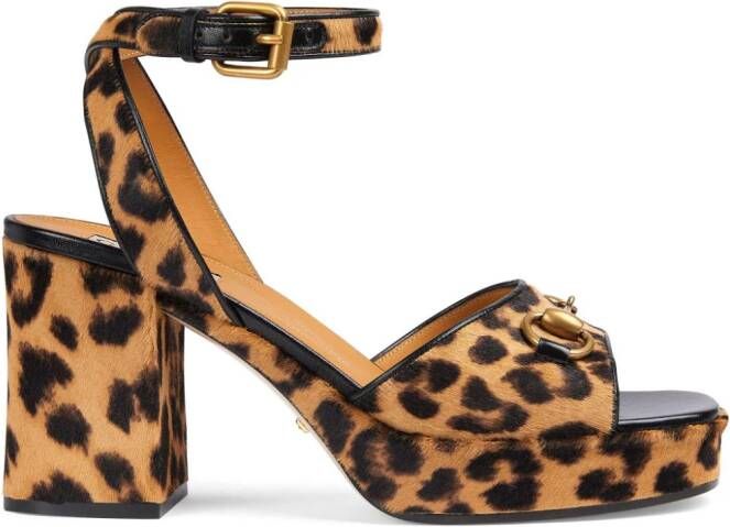 Gucci Horsebit 90mm leopard-print sandals Brown