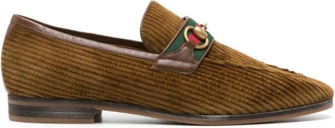 Gucci Horsebit-detail corduroy leather loafers Brown