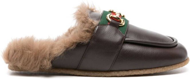Gucci Horsebit-detail leather slippers Brown