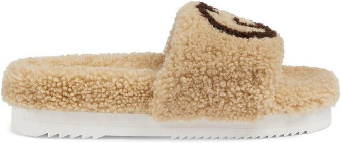 Gucci interlocking G shearling slides Neutrals