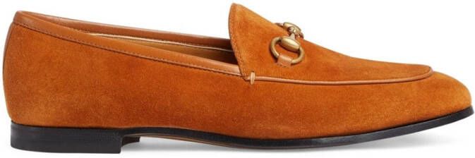 Gucci Jordaan horsebit-detail suede loafers Brown