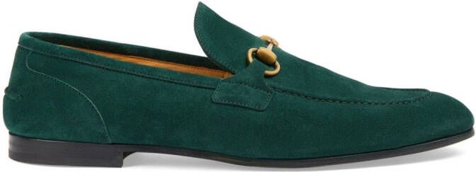 Gucci Jordaan Horsebit-detail suede loafers Green