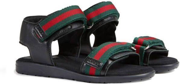 Gucci Kids Web-detailed leather sandals Black
