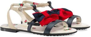 Gucci Kids Children's leather sandal with Web bow Blue