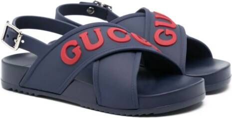 Gucci Kids rubberised-logo flat sandals Blue