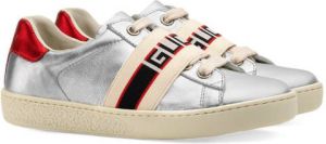 Gucci Kids Toddler Ace sneaker with Gucci stripe Silver