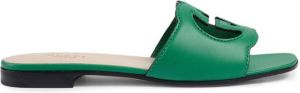 Gucci logo-cut out leather sandals Green