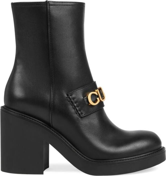 Gucci logo-plaque leather boots Black