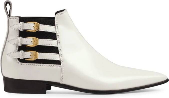 Gucci pointed side buckle ankle boots White