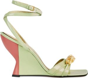 Gucci snake-plaque leather wedge sandals Green