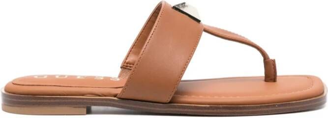 GUESS USA logo-engraved leather sandals Brown