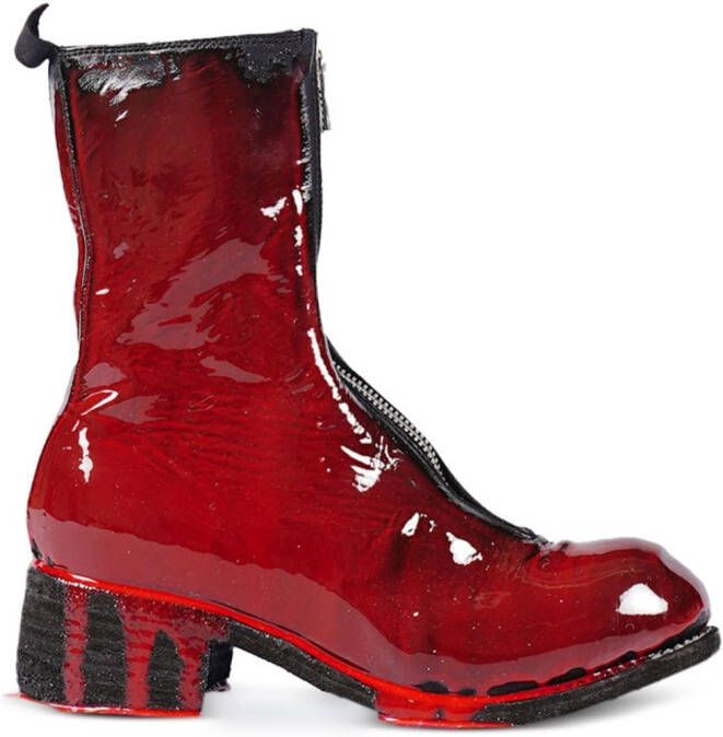 Guidi laminated zip-fastening leather boots Red
