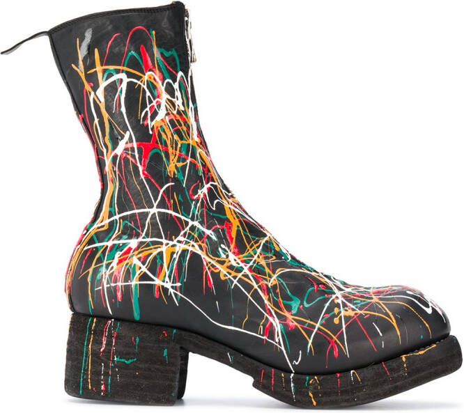 Guidi paint splattered ankle boots Black