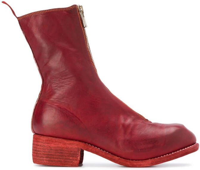 Guidi zip front ankle boots Red