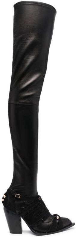 HARDOT fringed-panel thigh boots Black