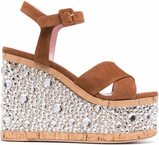 Haus of Honey crystal-embellished suede wedge sandals Brown