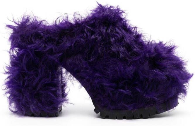 Haus of Honey fur-trim chunky-sole mules Purple