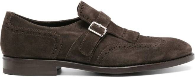 Henderson Baracco fringe-detail suede monk shoes Brown