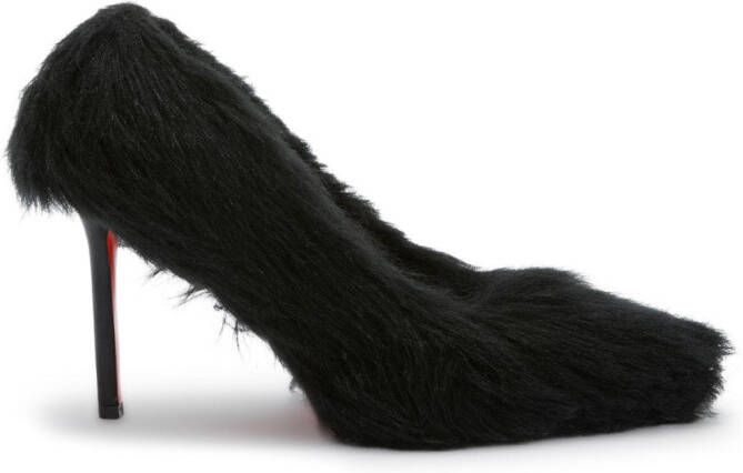 Heron Preston faux-fur 100mm leather pumps Black