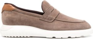 Hogan apron-toe suede loafers Brown