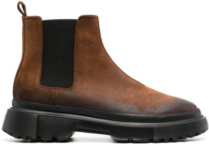 Hogan Chelsea round-toe suede boots Brown