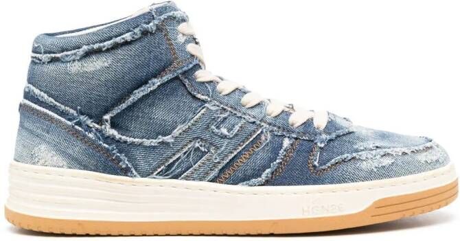 Hogan distressed denim high-top sneakers Blue