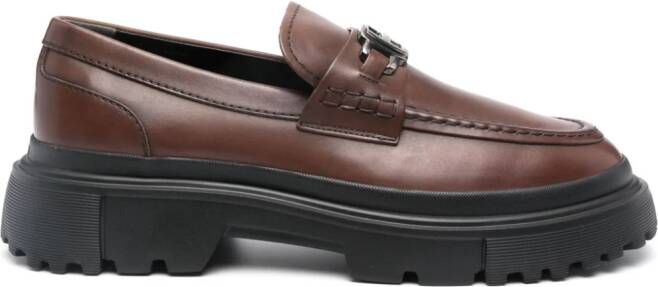 Hogan H619 logo-plaque leather loafers Brown