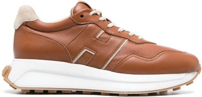 Hogan leather lace-up trainers Brown